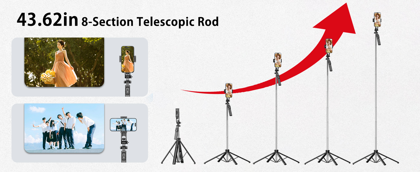 Selfie Stick Tripod, Extendable Tripod for Phone &amp;amp; Selfie Stick with Detachable Phone Holder