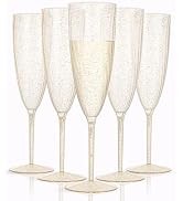 WDF 36-Pack Plastic Champagne Flutes - Gold Glitter Champagne Glasses Disposable - Perfect for We...