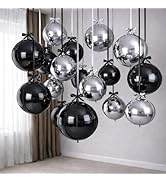 Togvu Black Silver Round Foil Balloons, 16PCS Different Sizes 4D Metallic Balloon Large Sphere Mi...