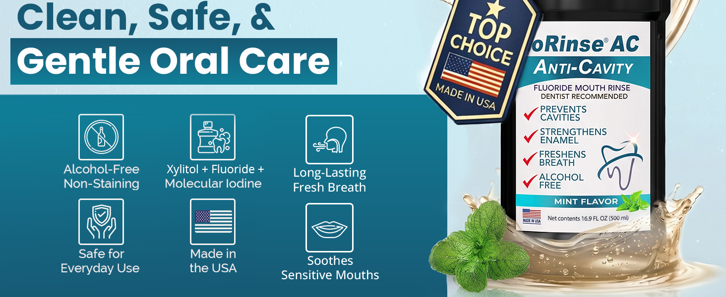 Fluoride mouth rinse with xylitol and molecular iodine for everyday oral care routine