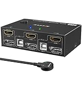 DP HDMI KVM Switch 2 Computer 2 Monitors, Dual Monitors Displayport USB KVM Switcher Supports 4K@...