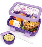 Fanhaw Kids Bento Box, 32 Oz/4 Cup Lunch Box with 3 Compartments, Utensil, Sauce Jar, Microwave &...