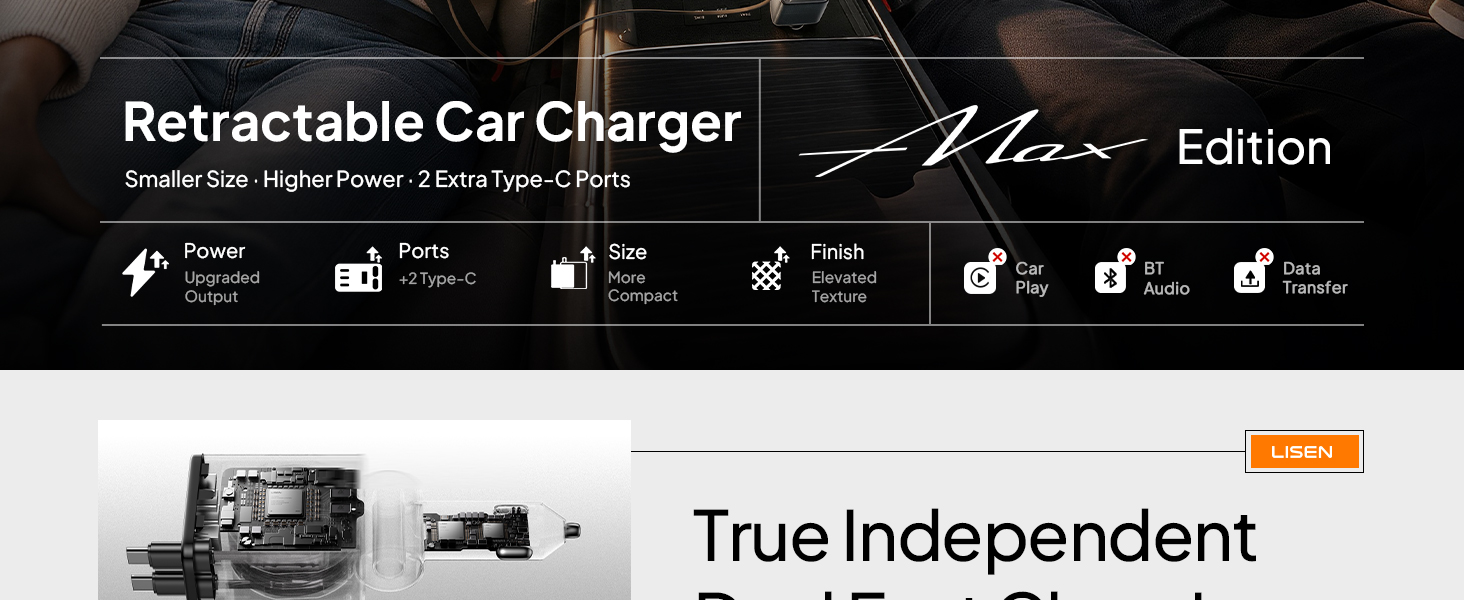 Retractable car charger usb c