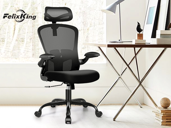 Ergonomic Office Chair With Lumbar Support &amp; Headrest &amp; Flip-up Armrests