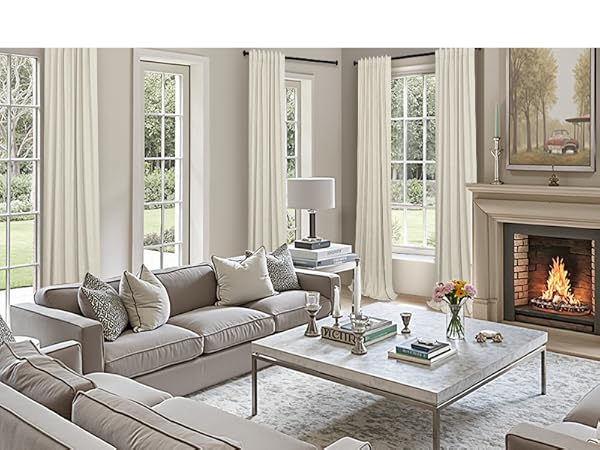 Beige Linen Blackout Curtains for Living Room