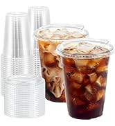 BYSNOW 100 Pack 16 oz Clear Plastic Cups with Lids, Disposable Iced Coffee Cups with Sip Lids, St...