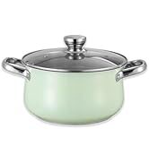 JUSTUP 6 Quart Stainless Steel Cooking Pot with Lid, Green, Tri-Ply Base, Arc Design, Non-Stick, ...