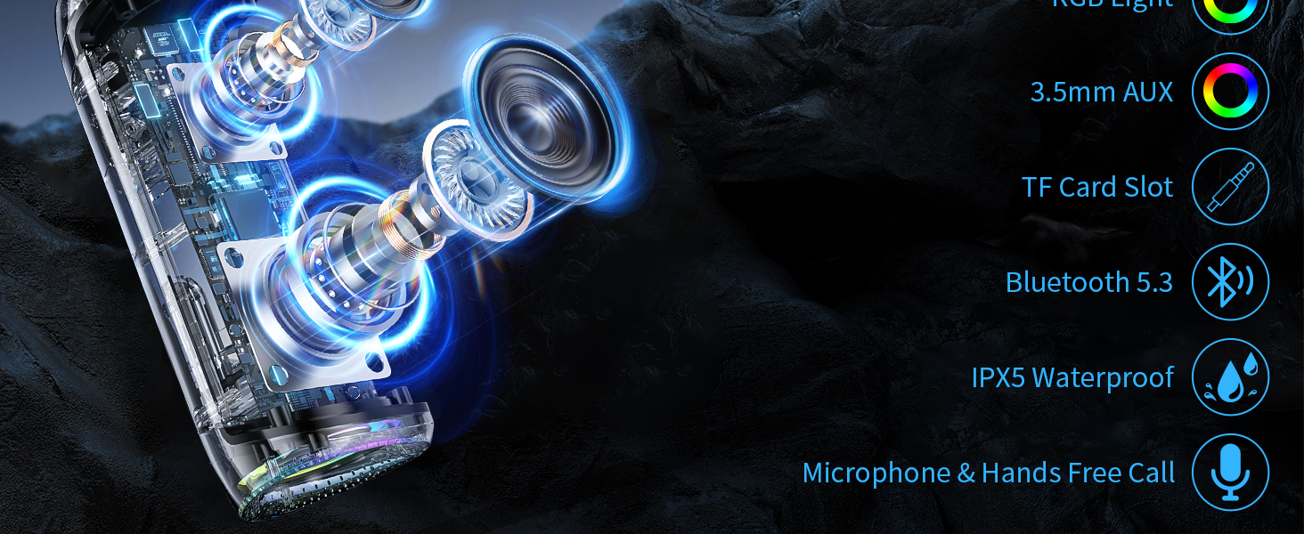 Bluetooth Speaker with HD Sound, Portable Wireless, IPX5 Waterproof, BT5.3, for Home/Party/Outdoor