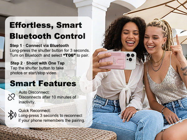 Bluetooth camera grip makes rear-camera selfies easier and more confident.