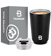 TSAKBAM Insulated Coffee Tumbler, 12 oz Leak Spill Proof Portable Stainless Steel Coffee Travel M...