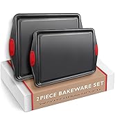 Baking Sheet Set, 2-Piece Cookie Sheet Set with Silicone Handles, Nonstick Steel Baking Pan, Dura...