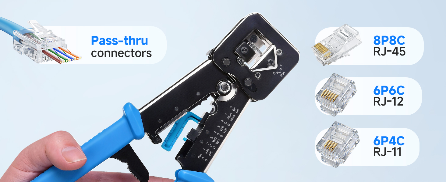 Modular RJ45 Crimp Tool (Ethernet Crimper) with Built-in Wire Cutter and Stripper