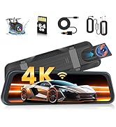 Hikity 4K+1080P Mirror Dash Cam with Backup Camera, 9.66" Mirror Camera with Carplay Android Auto...