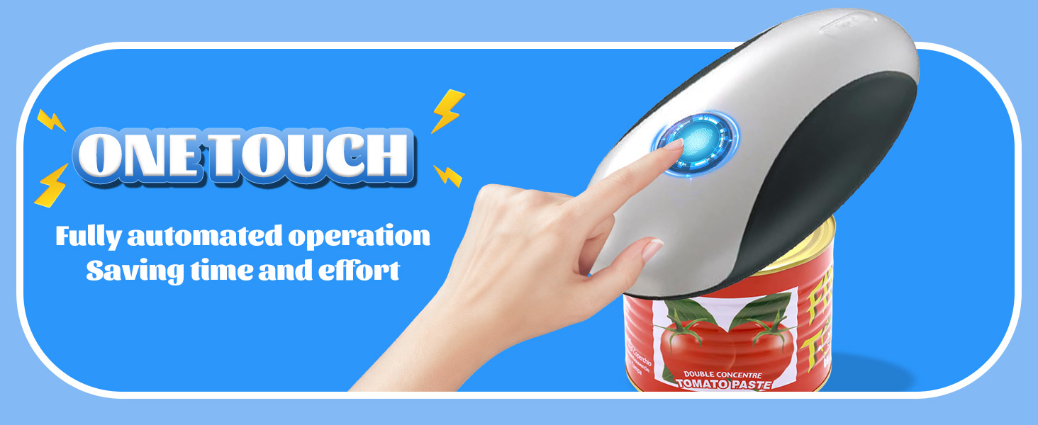 Text reads 'ONE TOUCH' and 'Fully automated operation saving time and effort'. Multiple panels showing automated car tire cleaning/maintenance device with blue accents in operation.