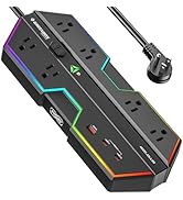 4000J Surge Protector Power Strip with USB Ports, 6 Outlet Power Strip with RGB Lights and PD 20W...