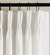 Beige White Linen Curtains Pinch Pleated 84 Inches Long for Living Room Bedroom Pleat with Rings ...