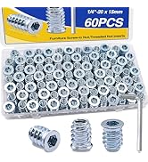 Taiss 60PCS 1/4"-20 Threaded Inserts for Wood,Hex Socket Drive insert nuts for Wood Furniture Scr...