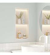 Neohomee 2-Tiers 12x24 Wall Niche with LED Light Strips, White Shower Niche Cabinet, Stainless St...