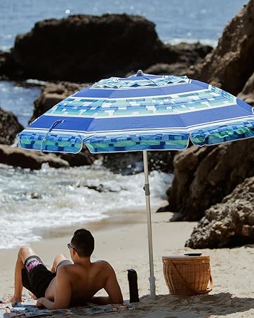 AMMSUN HEAVY DUTY BEACH UMBRELLA 7FT WITH SAND ANCHOR 8ft 7.5ft large sunshade protection