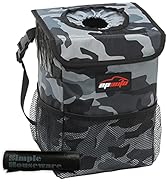 EPAuto Waterproof Car Trash Can with Lid and Storage Pockets (Camouflage Grey)