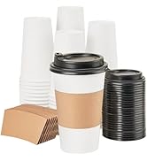 RACETOP 16 oz [100 pack] Coffee Cups with Lids and Kraft Sleeves, Disposable Paper Coffee Cups, H...
