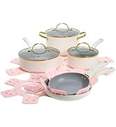 Paris Hilton Epic Nonstick Pots and Pans Set, Multi-layer Nonstick Coating, Tempered Glass Lids, ...