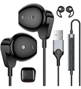 APETOO USB Earbuds with Mic Volume Control, 7.5ft USB-A PC Headphones Black | Long Cord Computer ...