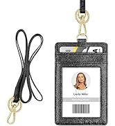ID Badge Holder with Lanyard, Vertical PU Leather ID Badge Card Holder with 1 Clear ID Window, 4 ...