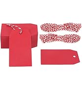 G2PLUS 100PCS Blank Gift Tags with String,2.8''×1.6'' Red Hanging Labels, Rectangle Present Tags,...
