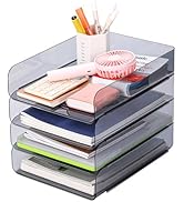 CiWiVOKi Desk Letter Tray, Set of 4 Office Organization and Storage, PET Letter Tray Desk Organiz...