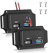 2PCS 12V RV USB Outlet with Touch Switch & Braille, 48W Dual PD3.0 Type-C & Quick Charge QC3.0 US...