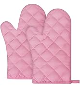 AUAUY Pink Oven Mitts, 1 Pair Kitchen Mittens, 392°F Heat Resistant Oven Gloves Non-Slip Kitchen ...