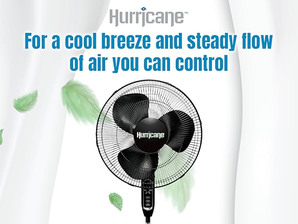 Hurricane Supreme 16" 3 Speed Oscillating Stand Pedestal Fan with Remote, Black