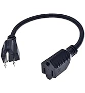 Short Power Extension Cord,16AWG/13A,Outlet Saver, 3 Prong Male Plug to Female Socket Heavy Duty ...