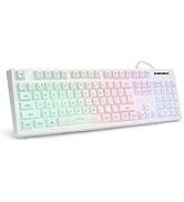 HUO JI White Gaming Keyboard USB Wired with Rainbow LED Backlit, Floating Keys, Mechanical Feelin...