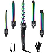 5 in 1 Curling Wand Set: Ohuhu Curling Iron Wand 5Pcs 0.35 to 1.25 Inch Interchangeable Ceramic B...