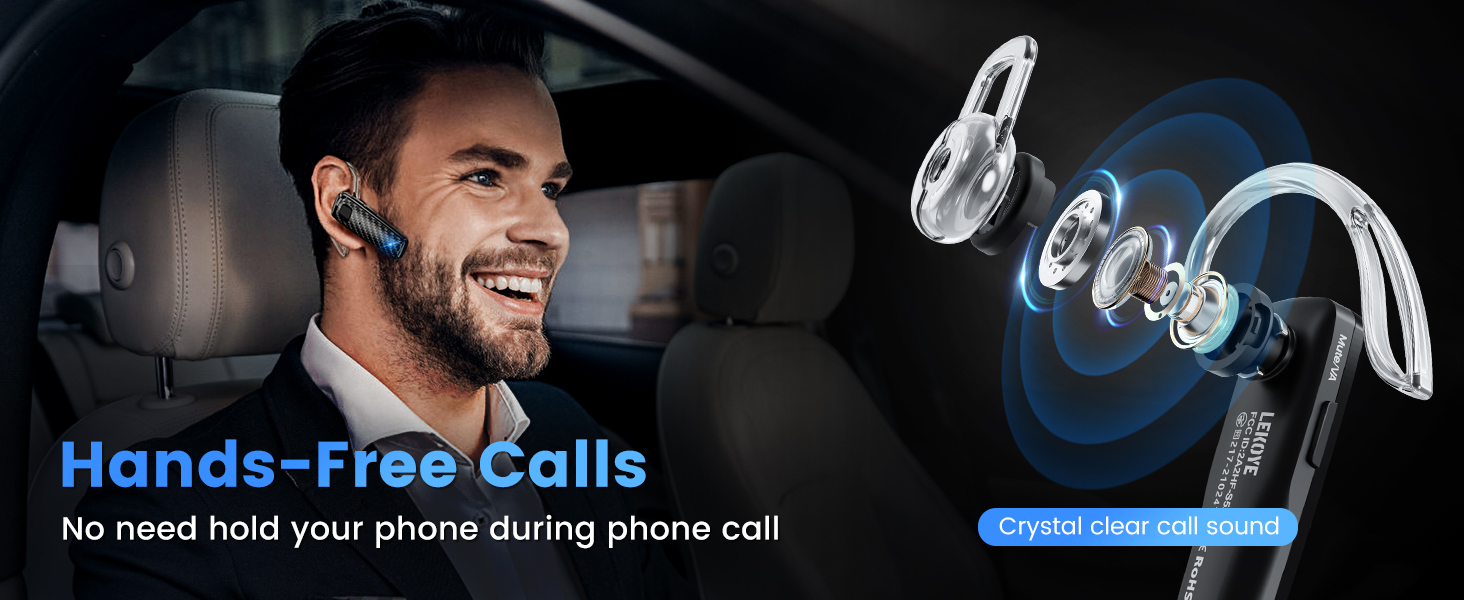LEKOYE Bluetooth Headset, CVC8.0 Handsfree Bluetooth Earpiece