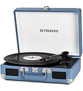 Vinyl Record Player Bluetooth Vintage Portable Suitcase Turntable with Built-in Speakers 3-Speed ...