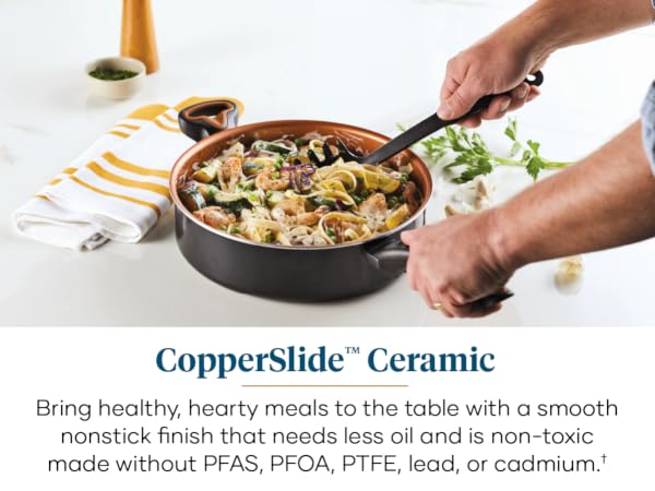 Farberware Glide saute with pasta and shrimp