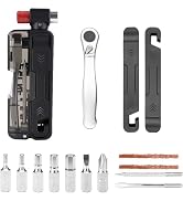 Bike Repair Tool Kit Portable, Emergency Multitool with Ratchet Wrench | 7 Bits, Tire Levers, CO2...