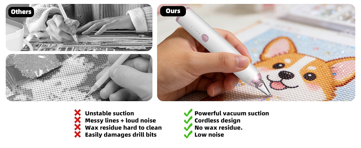 Electric Diamond Painting Pen, Vacuum Diamond Art Pen no Wax Needed Cordless &amp;amp; Quiet