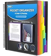 HABGP 12 Pocket Plastic folders with Pockets, 6 Colors Multi Pocket Folder Binder with Dividers, ...