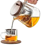 Moyufoby Glass Teapot With Infuser, Travel Tea Mug650ml/22oz, Portable Loose Tea Infuser, Button ...
