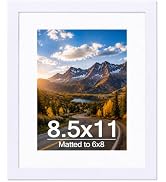 QOTIB 8.5x11 Picture Frame with 6x8 Mat, Display 6x8 with Mat or 8.5x11 Without Mat, Wood 8.5 by ...