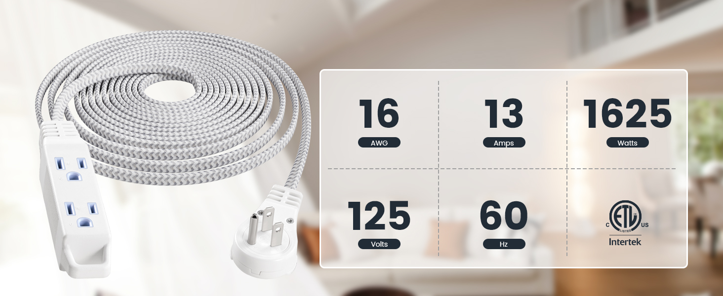 360° Rotating Flat Plug Extension Cord with 3 Outlets