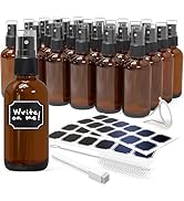 Nevlers 24PK Amber 4oz Glass Spray Bottles w/Funnel, Labels &amp; Marker | Amber Spray Bottle Gifts f...