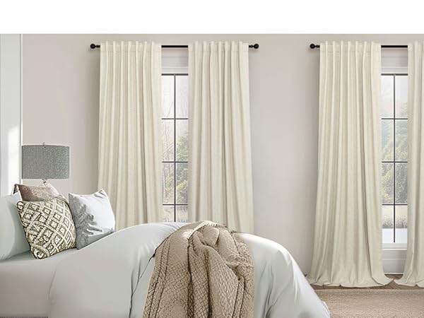 Beige Linen Blackout Curtains for Bedroom