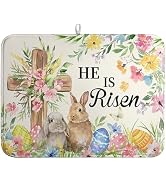 Wnoesat Easter He Is Risen Bunny Dish Drying Mat for Kitchen Counter Spring Easter Cross Floral E...