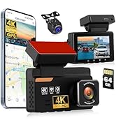 SIXTOP 4K Dash Cam Front and Rear, WiFi 4K+1080P Dual Dash Camera for Cars, 64G Card, GPS, 3” IPS...