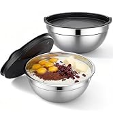 Beasea Stainless Steel Mixing Bowl with Lids, 2 Pack 5 QT Metal Large Stainless Mixing Bowls with...